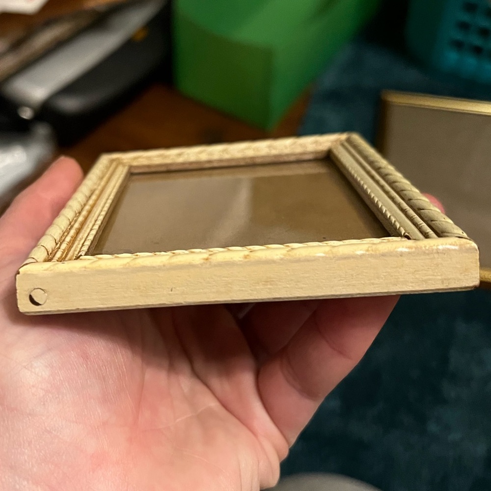Antique Small Wooden Ornate Cottagecore Picture Frame Cream Tan 3x4 - Picture 5 of 9